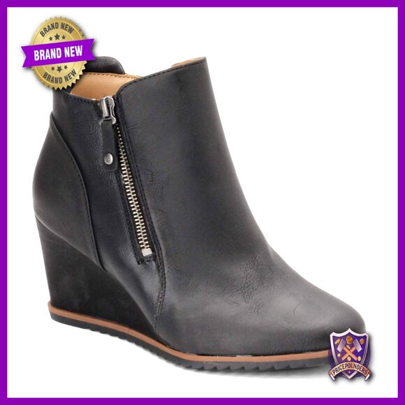 Wedge Heel Ankle Boots with Side Zip Almond Toe Arch Support